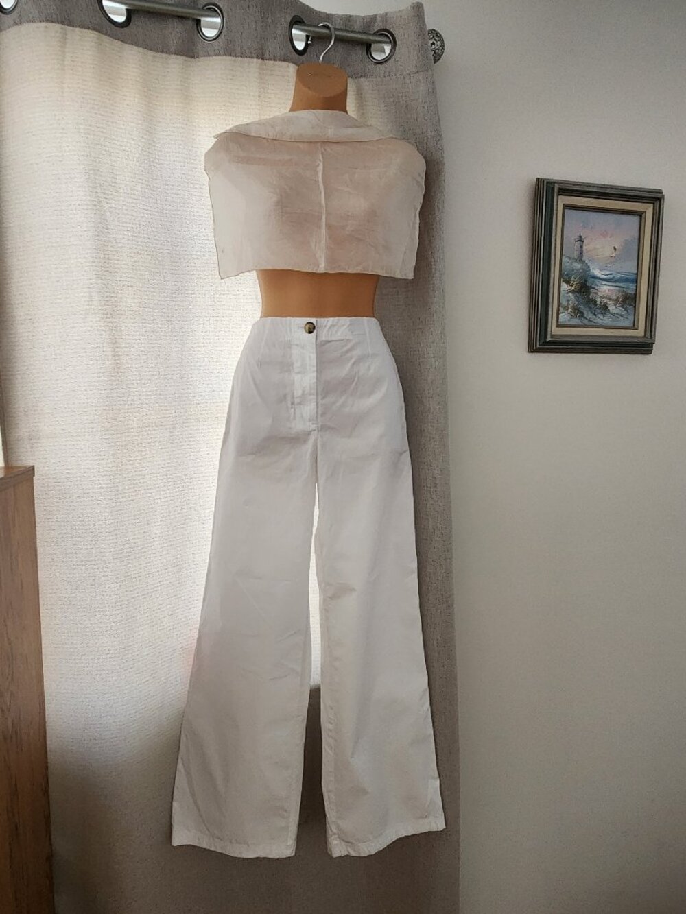 MASSIMO DUTTI WIDE LEGS WHITE COTTON PANS  SIZE 2